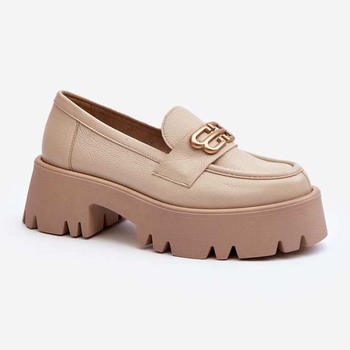 Zazoo 20164 Loafers för kvinnor gjorda av naturligt läder, beige 1