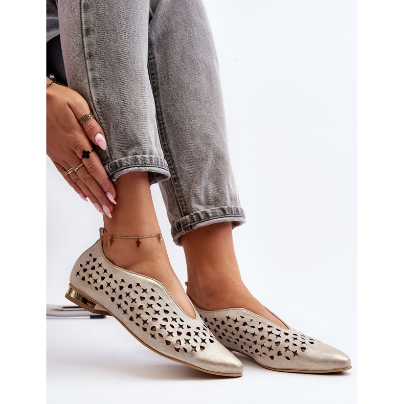 Zazoo 2883 genombrutna ballerinaskor gjorda av naturligt läder, guld gyllene 1