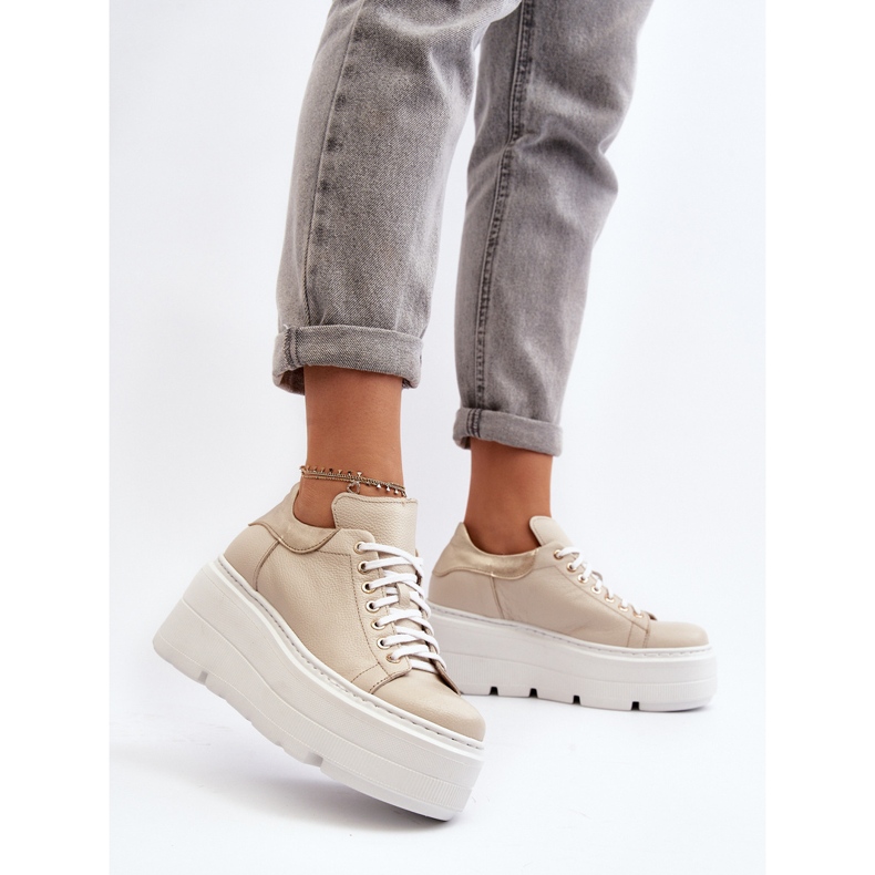 Zazoo 10165 Sportskor för kvinnor på en massiv plattform, Beige 2