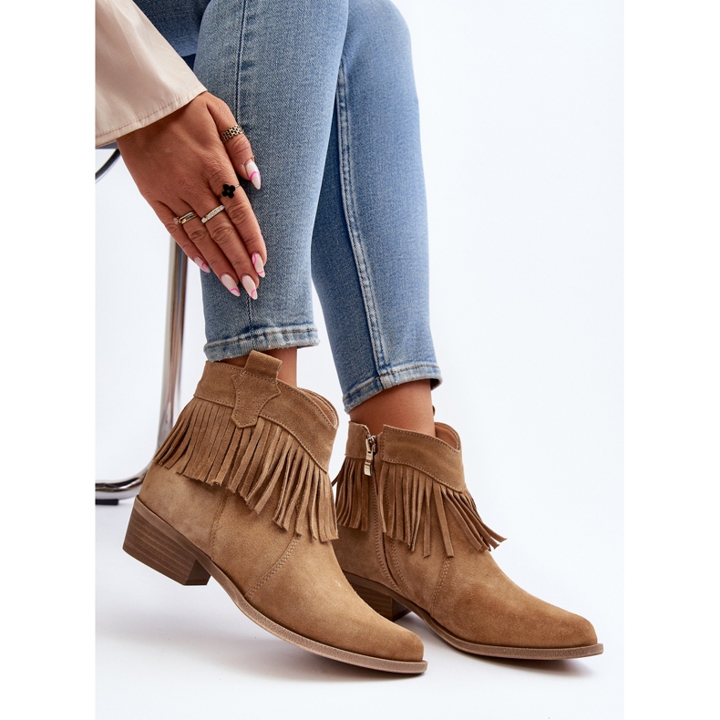 Zazoo 3430 Mocka damstövlar med fransar, beige 1