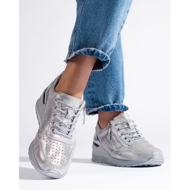 Silver läder wedge sneakers 1
