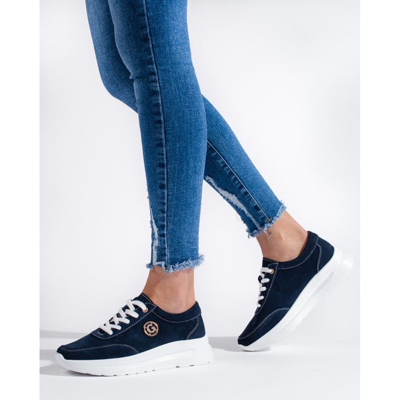 Marinblå sportskor i läder 2