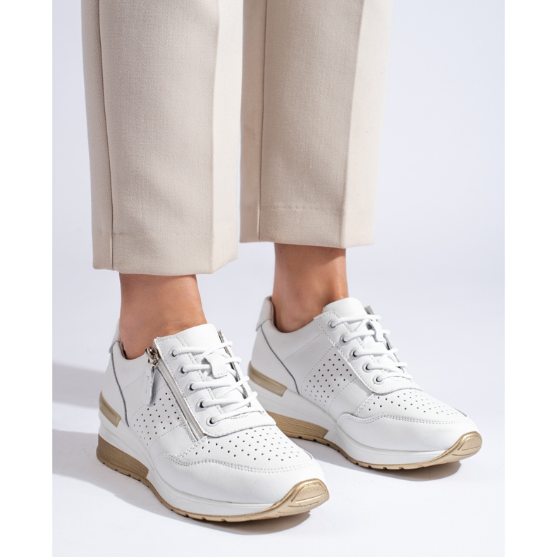 Vita wedge sneakers i läder 2