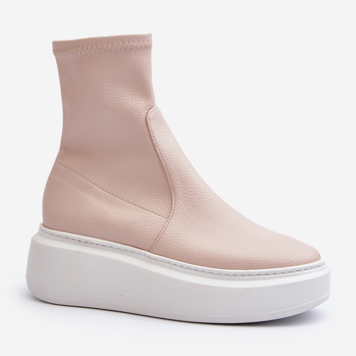 Zazoo 3395 ankelstövlar i läder för kvinnor på en massiv plattform, beige 2