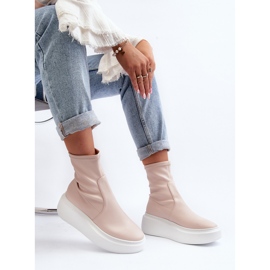 Zazoo 3395 ankelstövlar i läder för kvinnor på en massiv plattform, beige 1