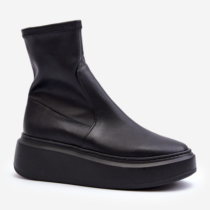 Zazoo 3395 Ankelstövlar i läder för kvinnor på en massiv plattform, svart 2