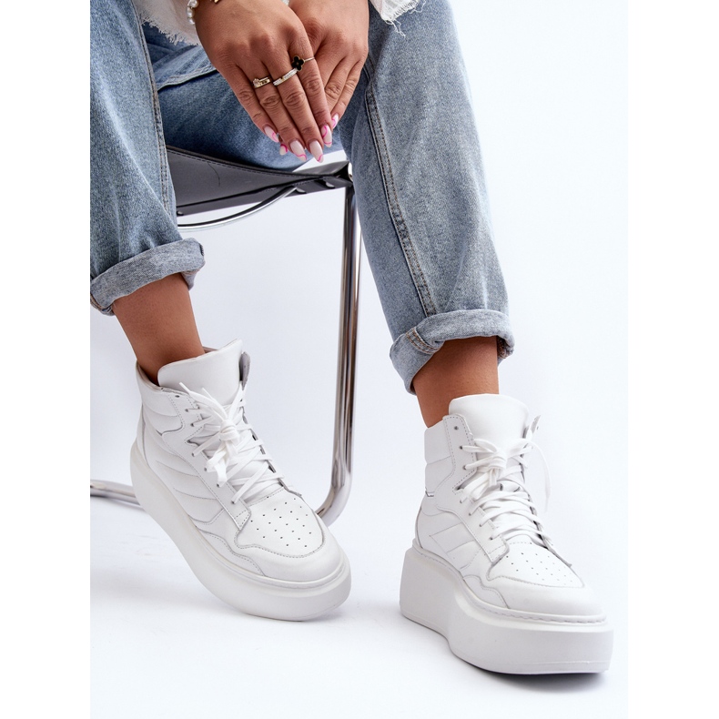 Zazoo 3392/X Sportskor i läder för kvinnor på plattformen, vit 1