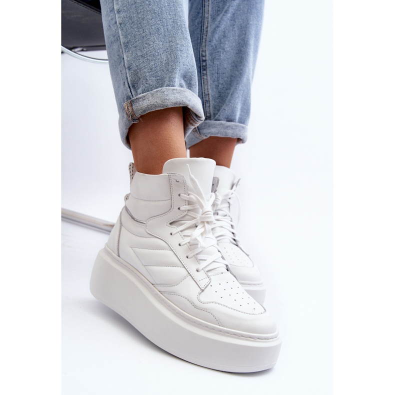 Zazoo 3392/X Sportskor i läder för kvinnor på plattformen, vit 2