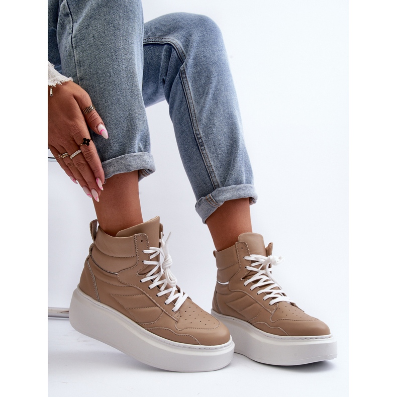 Zazoo 3392/X Sportskor i läder för kvinnor på plattformen, Beige 1