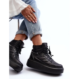 Zazoo 3392/X Sportskor i läder för kvinnor på plattformen, svart 1