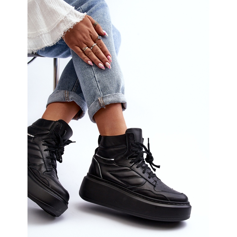 Zazoo 3392/X Sportskor i läder för kvinnor på plattformen, svart 1