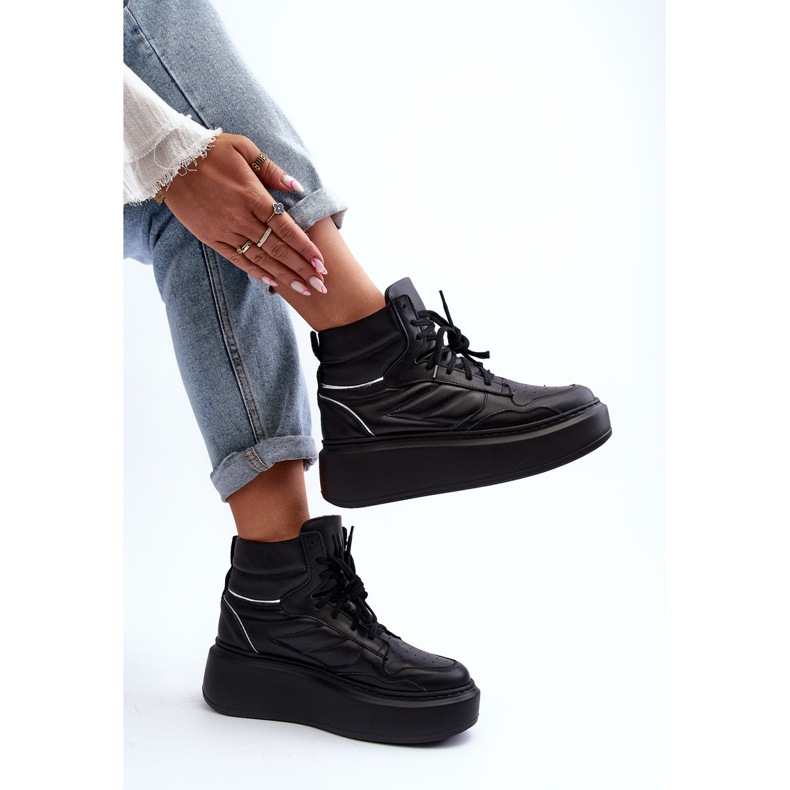 Zazoo 3392/X Sportskor i läder för kvinnor på plattformen, svart 2