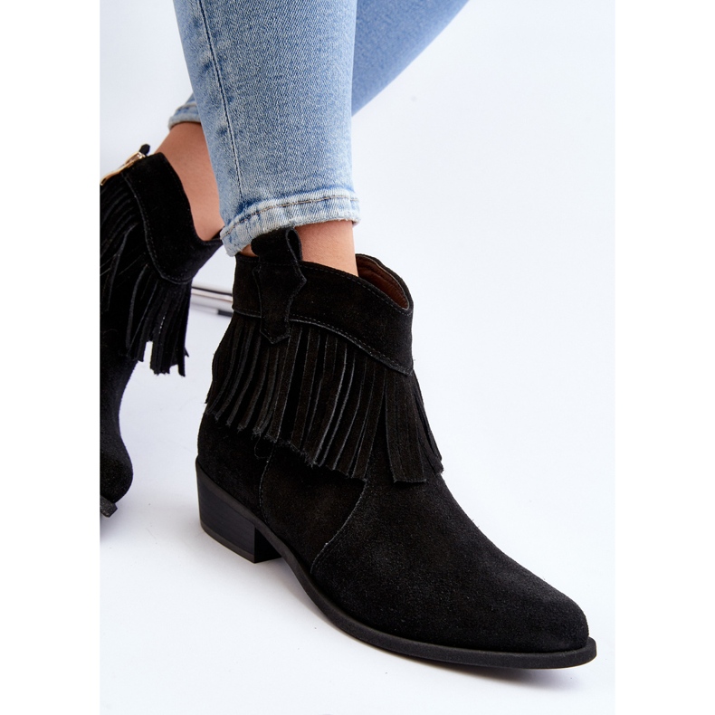 Zazoo 3430 Mockastövlar för kvinnor med fransar, svarta 1