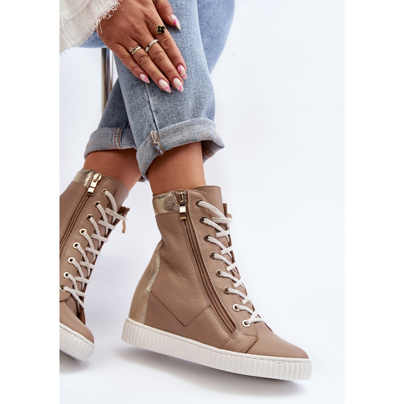 Zazoo 3081 Sneakers i läder, beige, för kvinnor 1