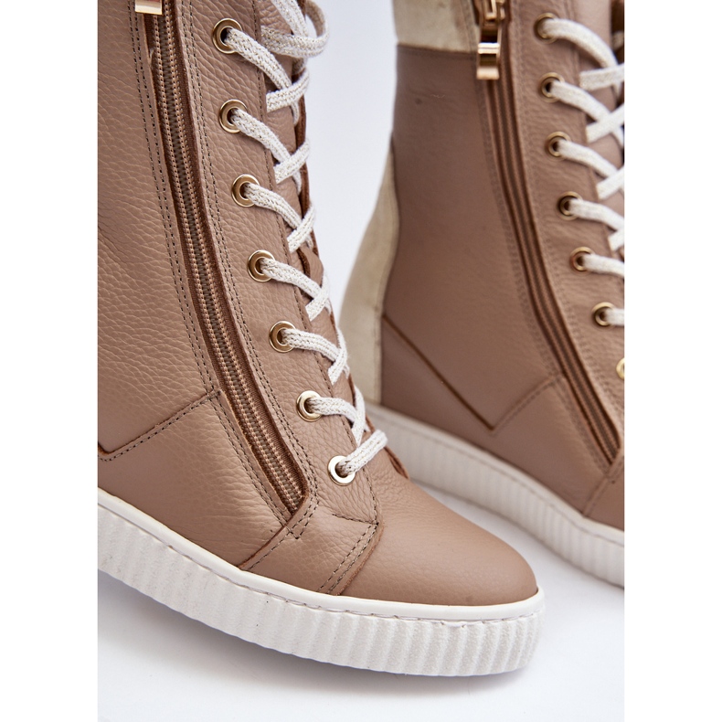 Zazoo 3081 Sneakers i läder, beige, för kvinnor 2