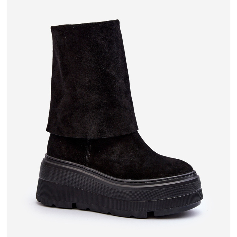 Zazoo 3410 mocka stövlar för kvinnor på en massiv plattform, svart 2