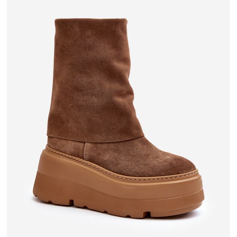 Zazoo 3410 mocka stövlar för kvinnor på en massiv kamelplattform brun 1