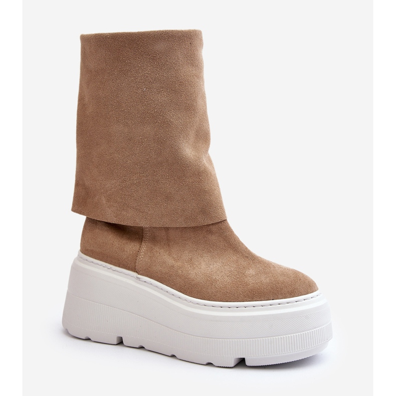 Zazoo 3410 mocka stövlar för kvinnor på en massiv plattform, beige 1