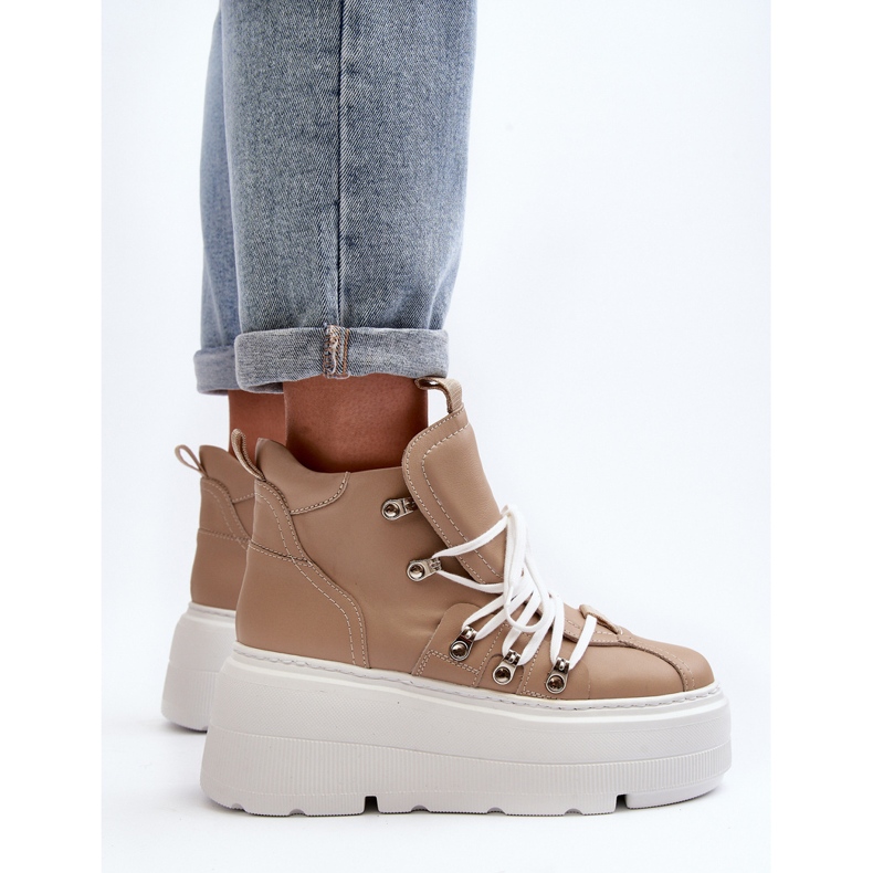 Zazoo 3416 Lädersportskor för kvinnor, Beige 1