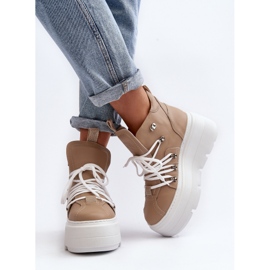 Zazoo 3416 Lädersportskor för kvinnor, Beige 2