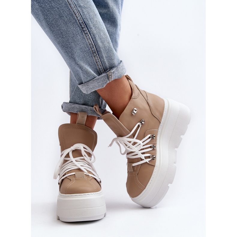 Zazoo 3416 Lädersportskor för kvinnor, Beige 2