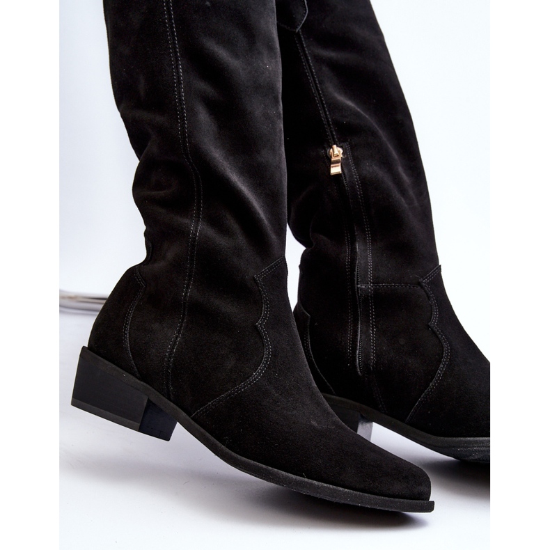 Zazoo 3427 Cowboystövlar i mocka för kvinnor Svarta 2