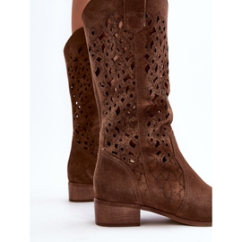 Zazoo 3403 Bruna genombrutna stövlar för kvinnor på låga klackar 2