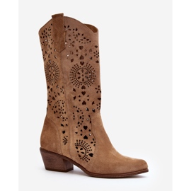 Zazoo 3396 Mocka Openwork Mid-Calf Boots Beige 1