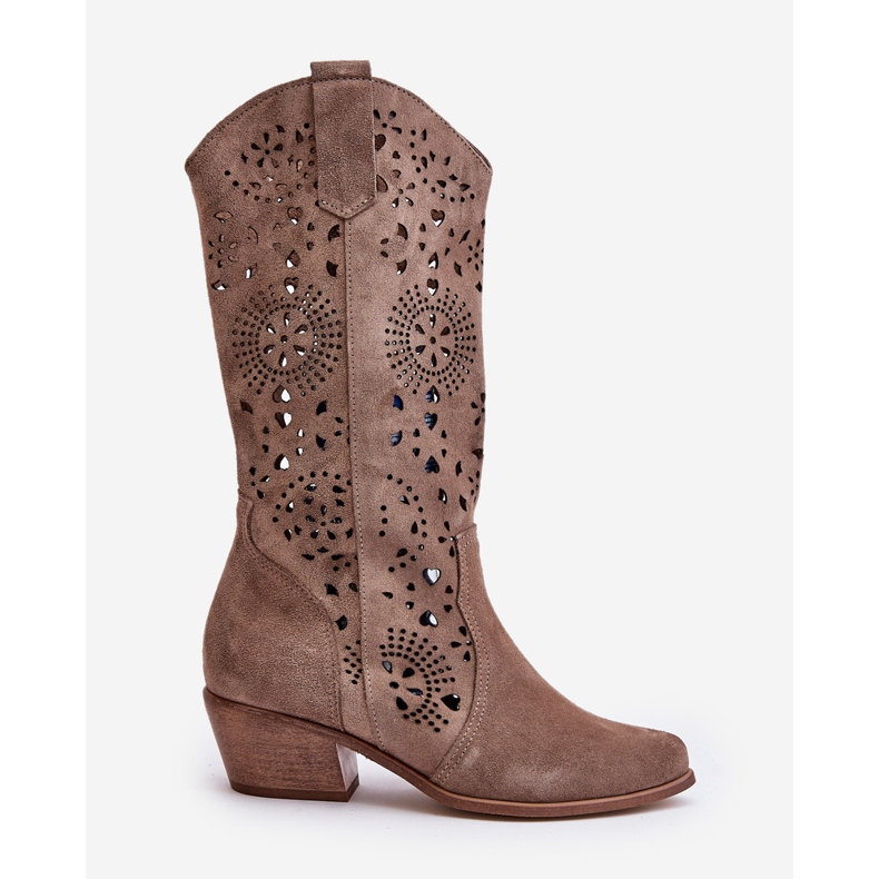 Zazoo 3396 Mocka Openwork Mid-Calf Boots Mörk Beige 2