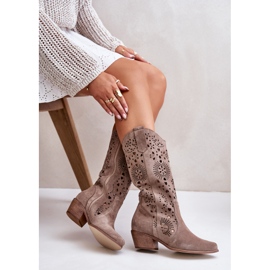 Zazoo 3396 Mocka Openwork Mid-Calf Boots Mörk Beige 1