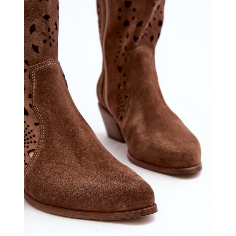 Zazoo 3396 Mocka Openwork Mid-Calf Boots Brun 1