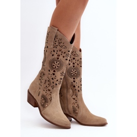 Zazoo 3396 Mocka Openwork Mid-Calf Boots Light Beige 2