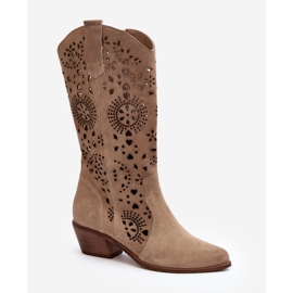 Zazoo 3396 Mocka Openwork Mid-Calf Boots Light Beige 1