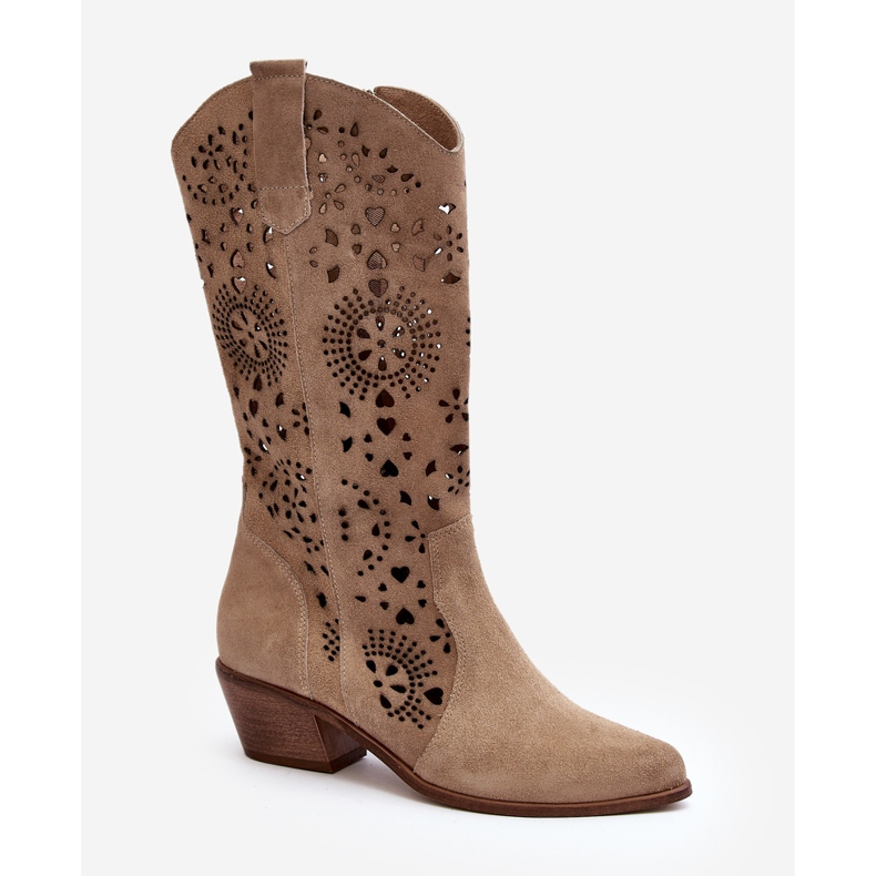 Zazoo 3396 Mocka Openwork Mid-Calf Boots Light Beige 1