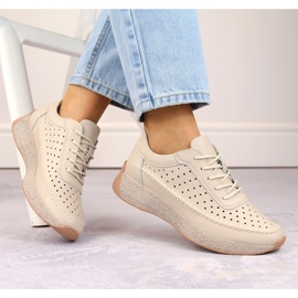 Genombrutna läderskor för kvinnor, beige, Sergio Leone SP013 1