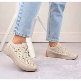 Genombrutna läderskor för kvinnor, beige, Sergio Leone SP013 2