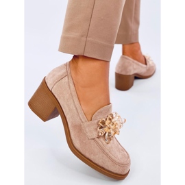 Lorenz Camel högklackade loafers med stenar beige 2