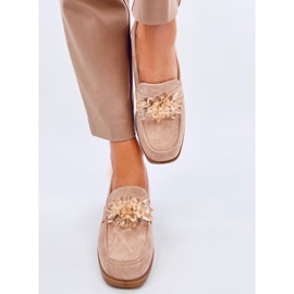 Lorenz Camel högklackade loafers med stenar beige 1