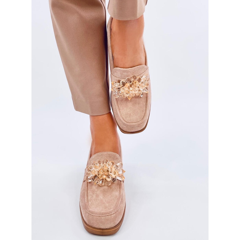 Lorenz Camel högklackade loafers med stenar beige 1