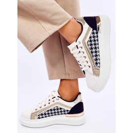 Volyne BEIGE/COFFEE houndstooth sneakers för kvinnor vit 2