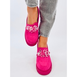 Nadina Fuchsia högklackade loafers med stenar rosa 1
