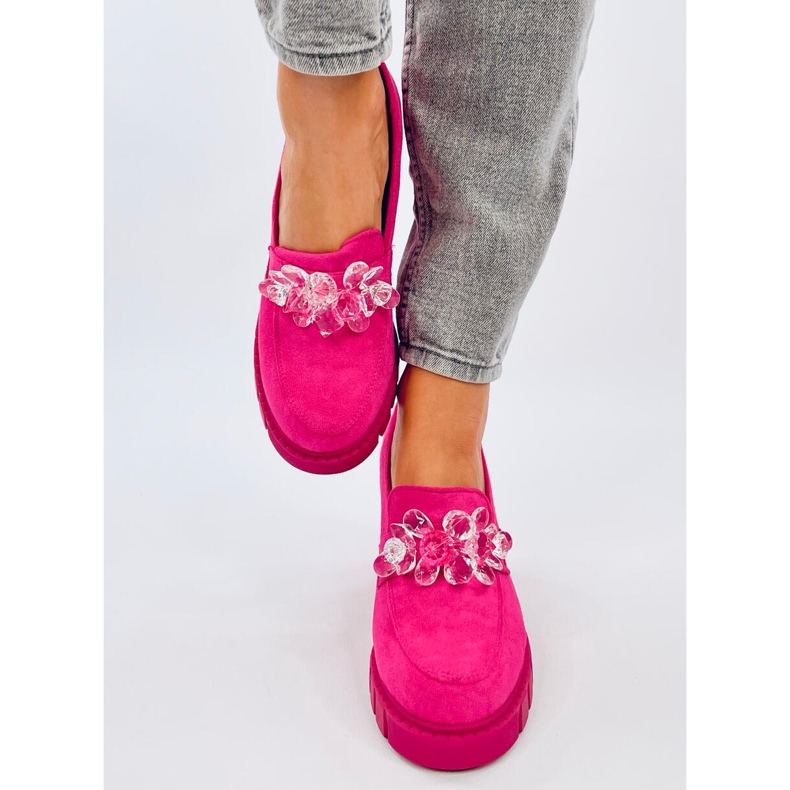 Nadina Fuchsia högklackade loafers med stenar rosa 1