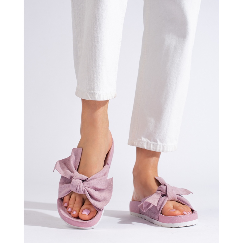 SHELOVET Fashionabla tofflor med rosett rosa 2