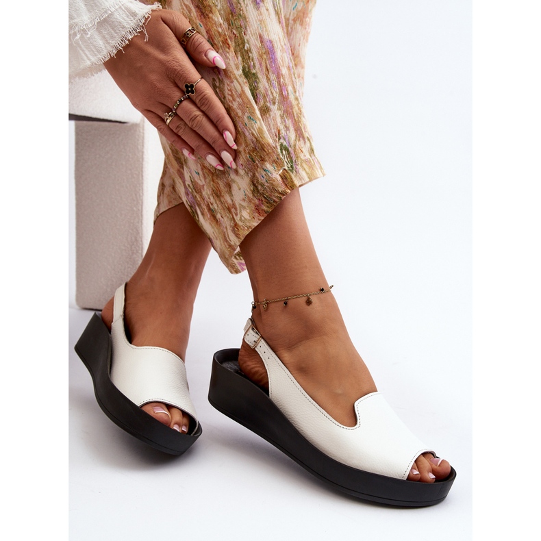 Zazoo 2893 Lädersandaler för kvinnor med tjock sula, vit 1