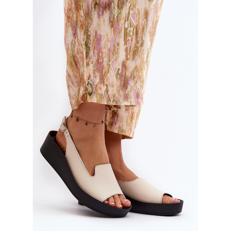 Zazoo 2893 Lädersandaler för kvinnor på en tjock sula, ljusbeige 2