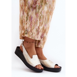 Zazoo 2893 lädersandaler för kvinnor på en tjock sula, borstat guld gyllene 2