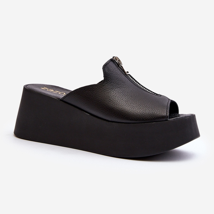 Zazoo 2916 flip-flops dam på en stor plattform med dragkedja, svart 2