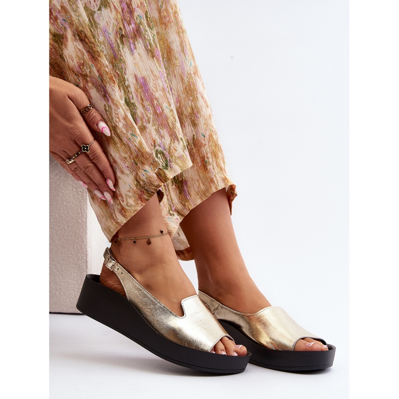 Zazoo 2893 Lädersandaler för kvinnor med tjock sula, guld gyllene 1