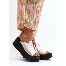 Zazoo 2916 flip-flops dam på en massiv plattform med dragkedja, guld gyllene 2