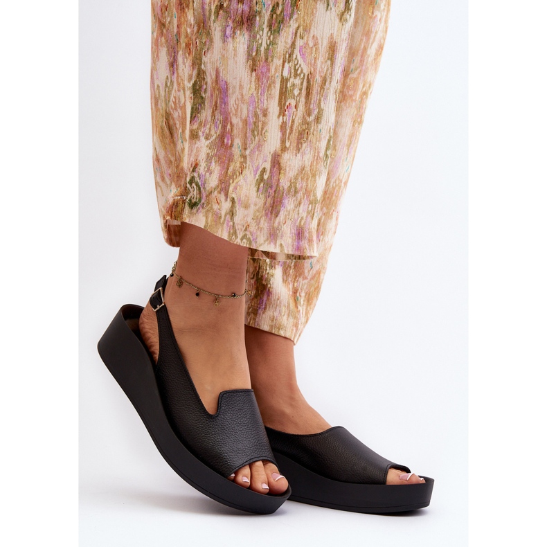 Zazoo 2893 Lädersandaler för kvinnor med tjock sula, svart 2